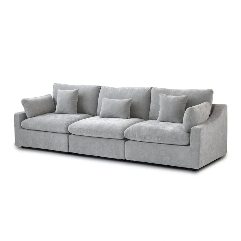 Modern Comfy Linen Sectional Sofa 3-Seater Down Filled Cloud Couch