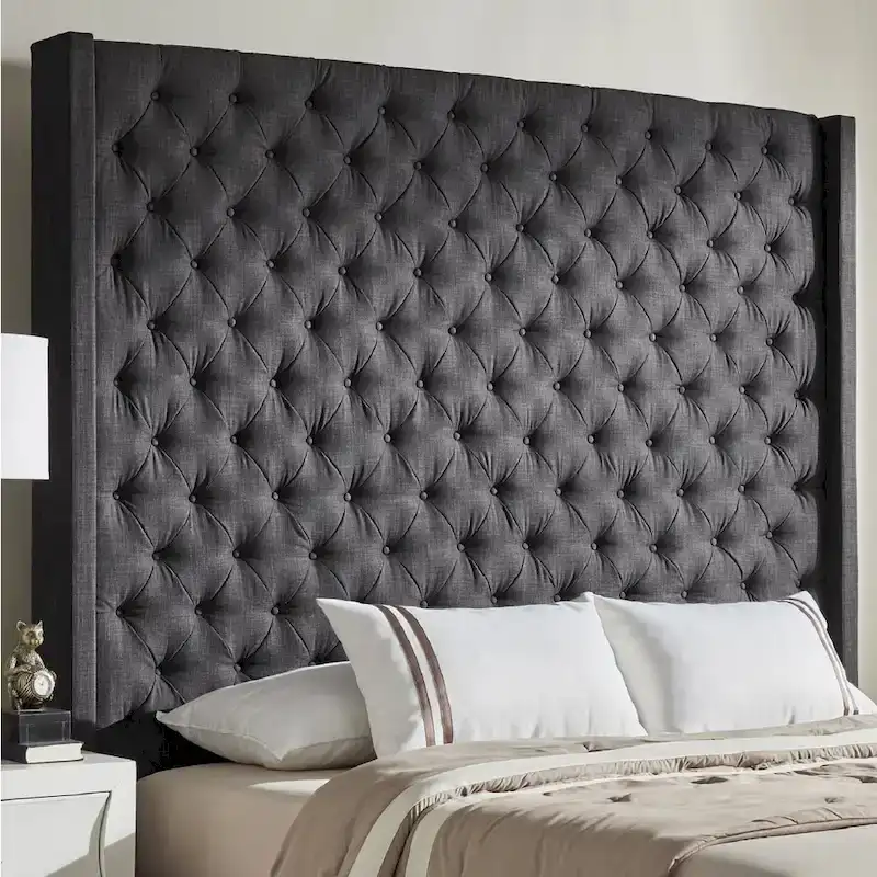 Button-Tufted Wingback Upholstered Headboard – Elegant Bedroom Accent