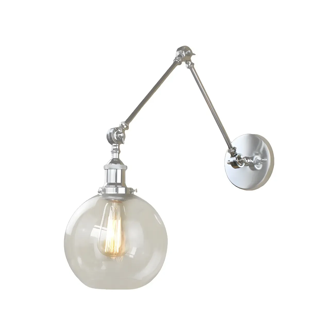 Industrial Silver Swing Arm Wall Light with Globe Clear Shade