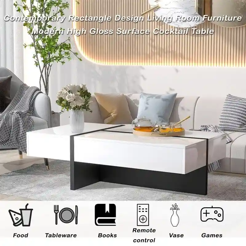 45.2 Modern High Gloss Surface Coffee Table By Aoolive