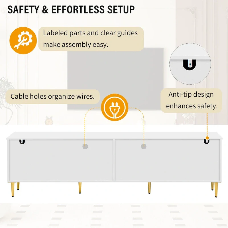 78.8 Retro TV Stand, Entertainment Center Media Console Cabinet with Six Metal Legs, 2 Cabinets, 4 Drawers