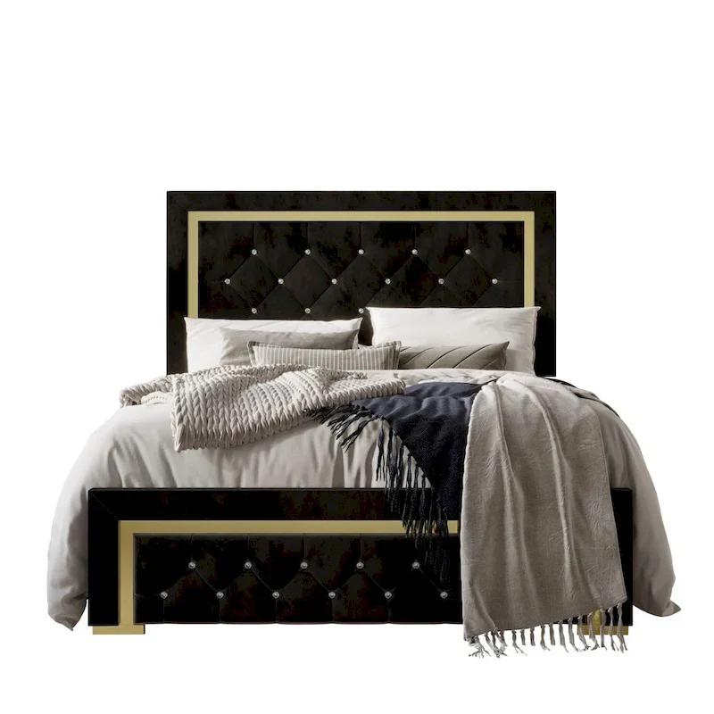 Upholstered Panel Bed with Tufted Headboard