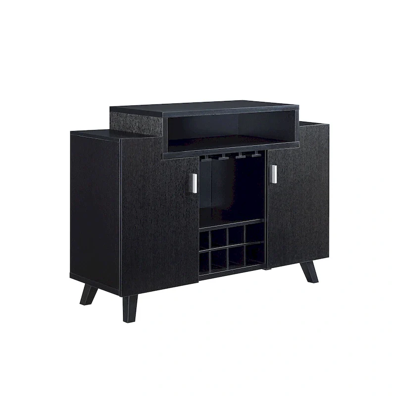 Wine Cabinet Buffet with 8-Bottle Rack and Stemware Storage – Black / Cappuccino