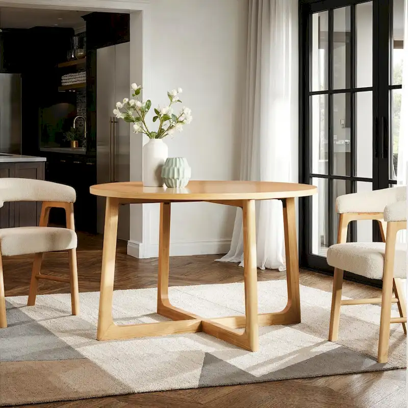 Middlebrook Modern Round Solid Wood Dining Table With Geometric Legs