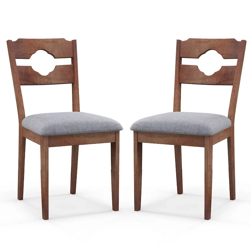 Gymax Set of 2 Dining Chair w/ Padded Seat High Back Rubber Wood Frame