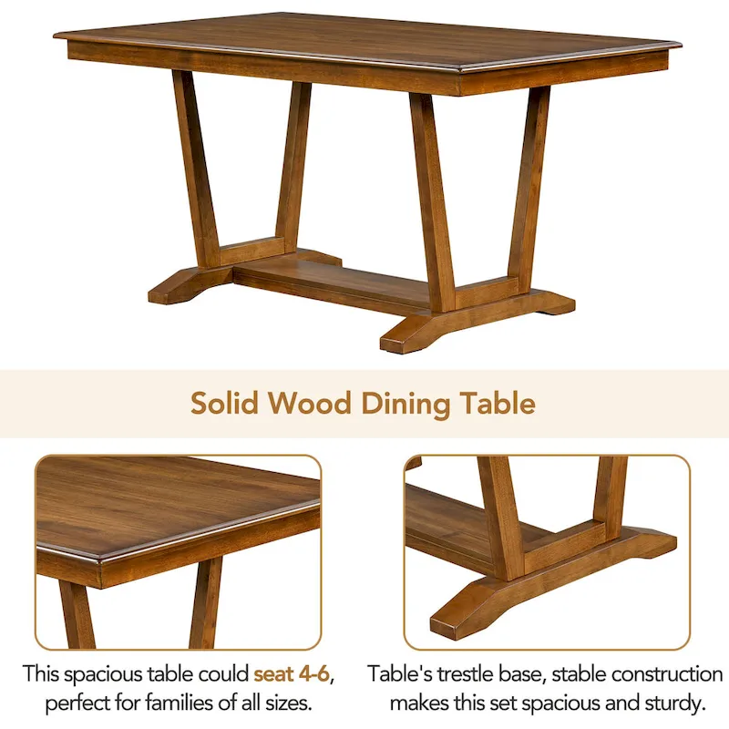5-Piece Wooden Dining Table Set with 59 Rectangular Table & 4 Chairs