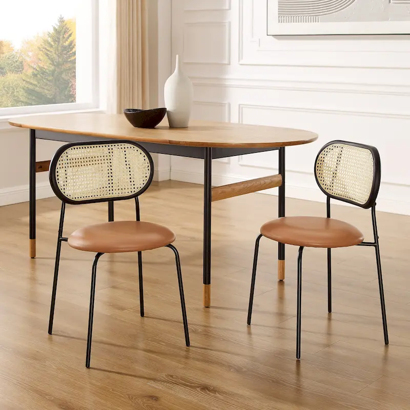 Art Leon Cane Back Faux Leather Upholstered Dining Chair (Set of 2)