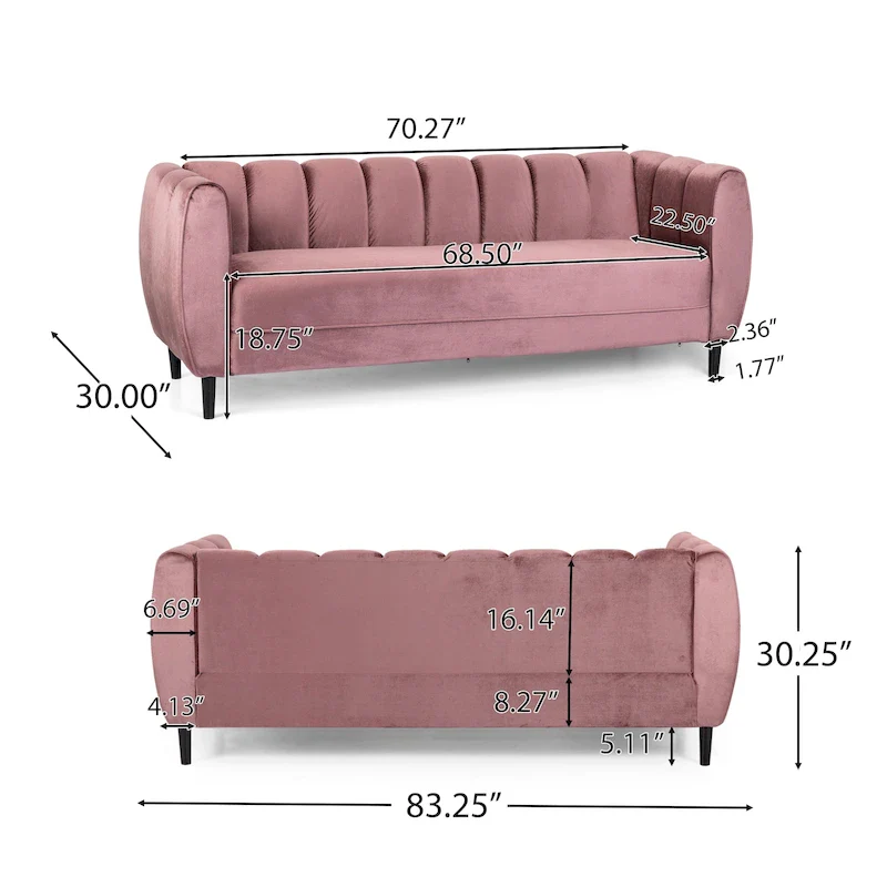 Bobran Modern Velvet 3-seat Sofa by Christopher Knight Home - 30.00 D x 83.25 W x 30.25 H