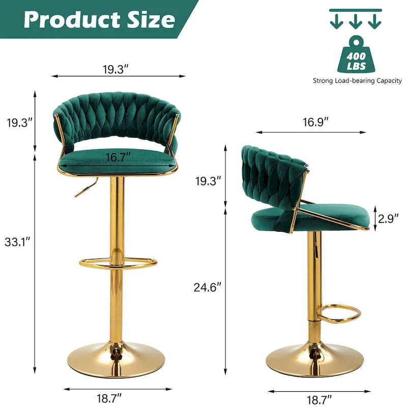 Set of 4 Bar Stool Adjustable Height with Swivel Seat