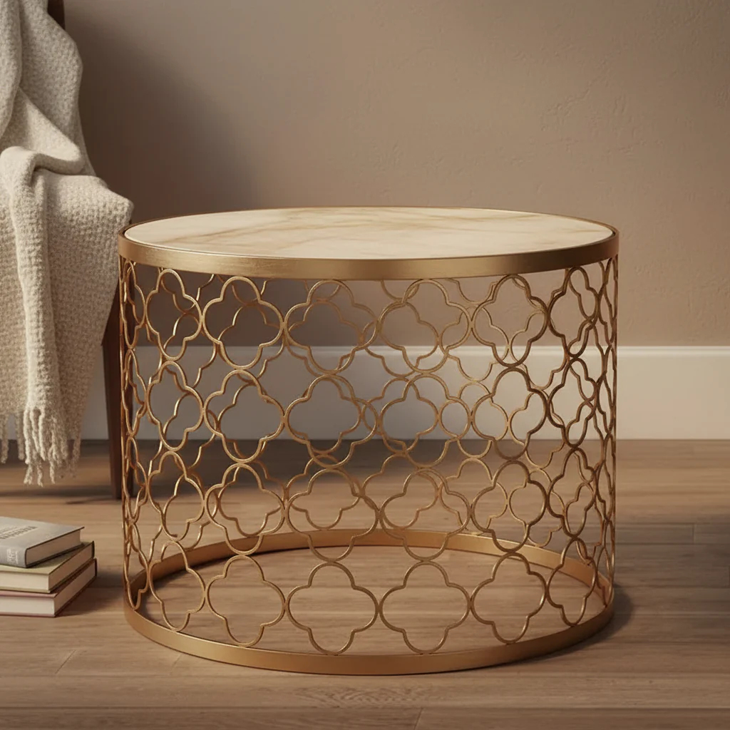 W22 Natural Capiz Seashell French Single Round Coffee Table - 22 x 17