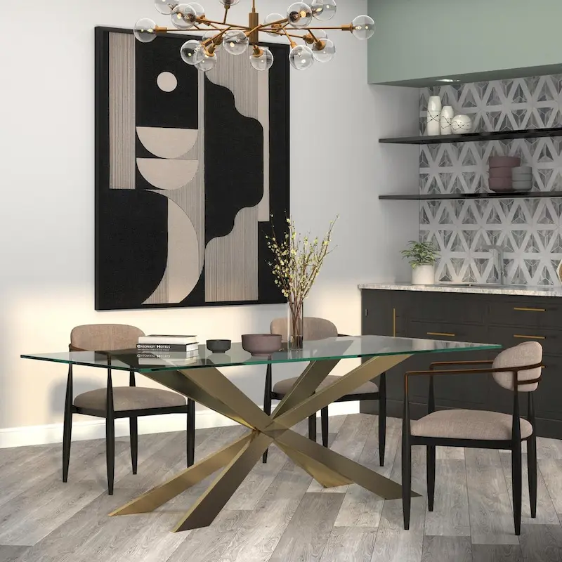 Gold X-Cross Base Glass Top Dining Table – Seats up to 4