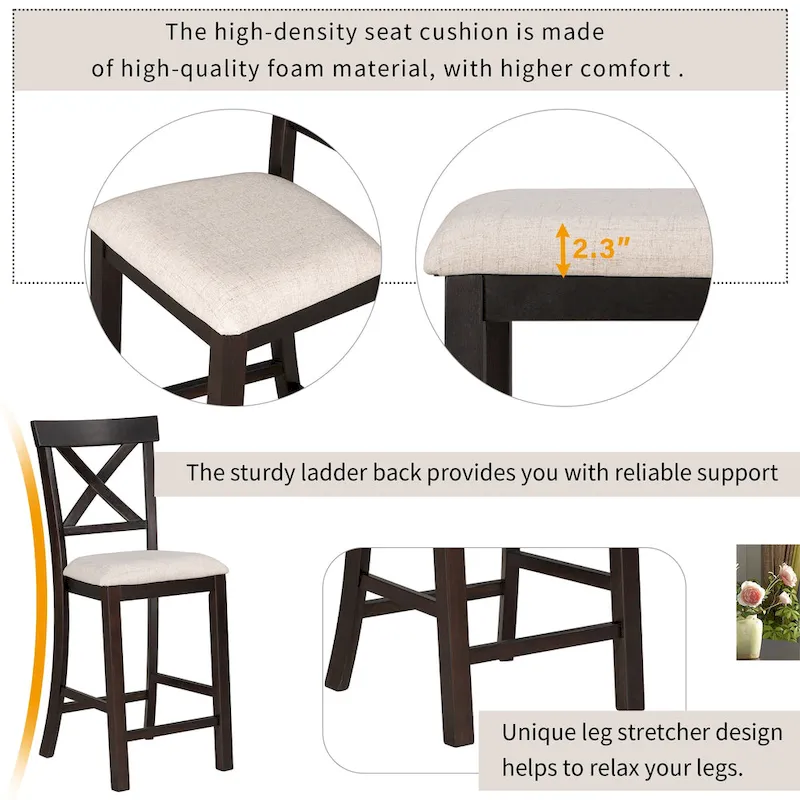Nestfair 6-Piece Counter Height Dining Table Set with Chairs and Bench