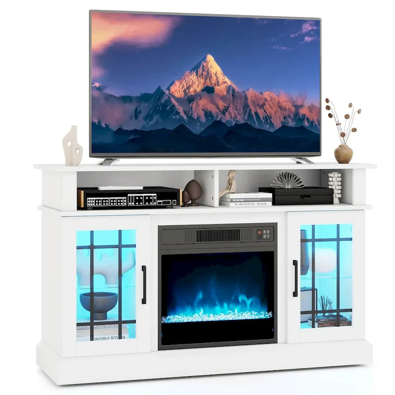 TV Stand with Electric Fireplace, LED Lights & Remote Controls