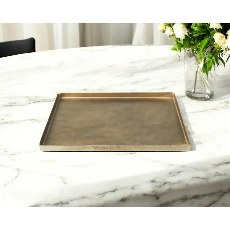 HomeRoots 8  Gold Metal Handmade Serving Tray - 6 W x 8.25 D x 0.5 H