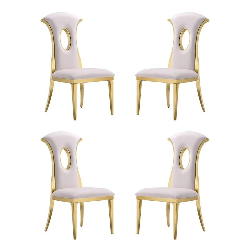 Luxury White Velvet Dining Chairs with Polished Gold Legs