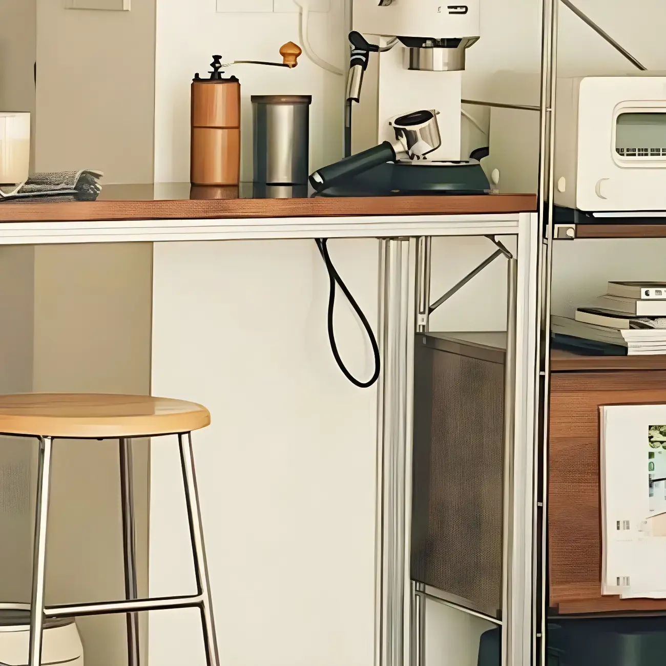 Modern Brown Wood Silver Metal Trestle Bar Tables