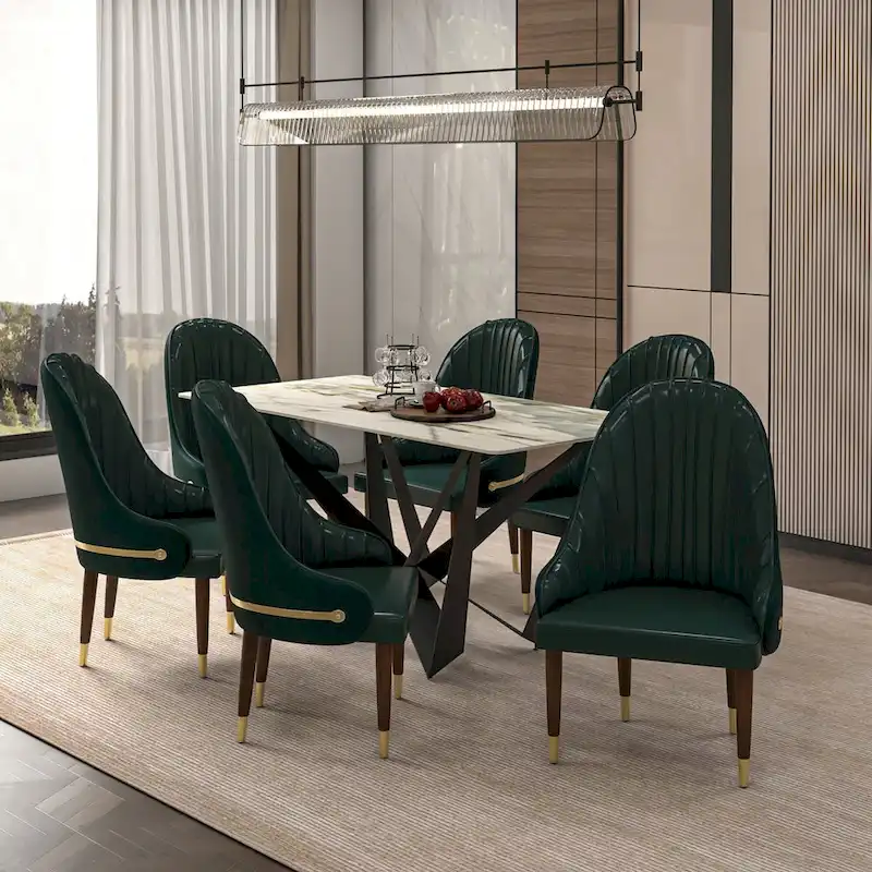 Leather Dining Chair with a Ripple Back and Gold Accents Design Elara Collection