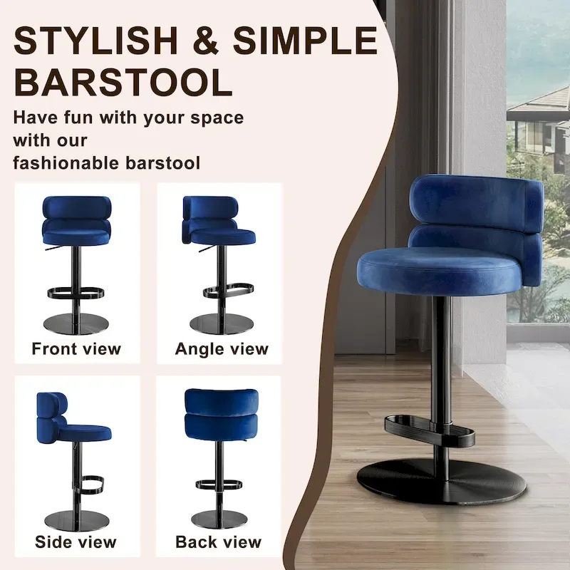 CAROCC Velvet Counter Bar stool with Height Adjustable and Swivel