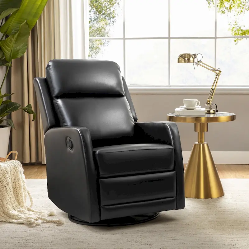 Modern Faux Leather Manual Rocking Swivel Recliner with Wingback