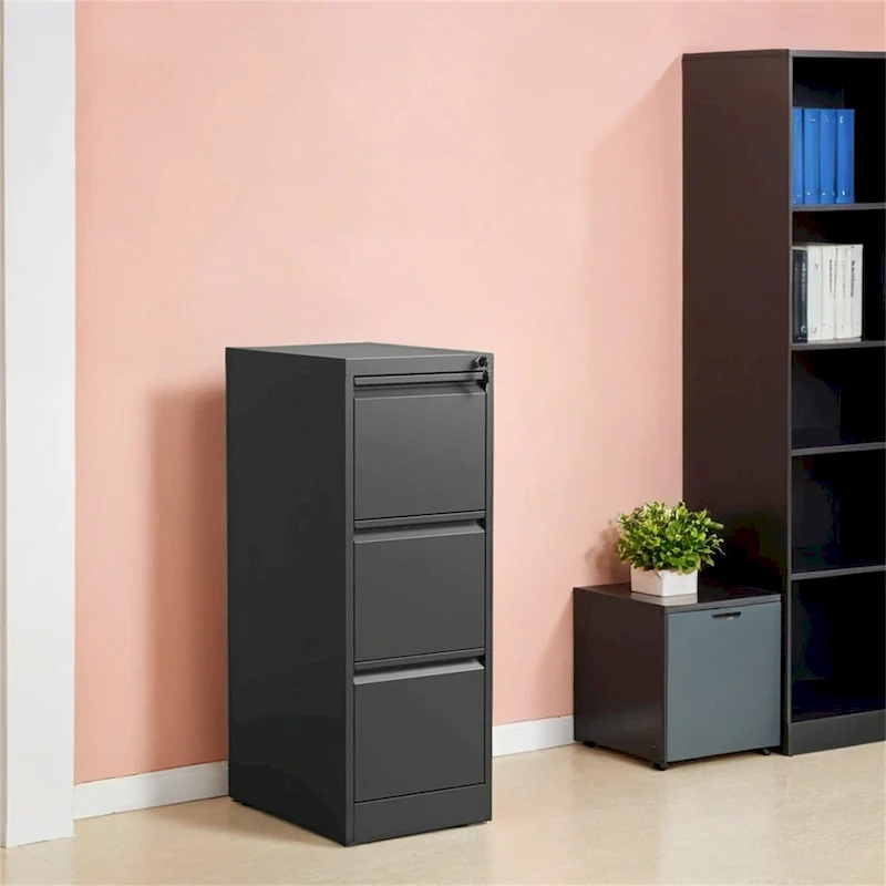White / Black 3-Drawer Vertical Steel File Cabinet with Lock, Full-Extension Drawers & Anti-Tilt Design