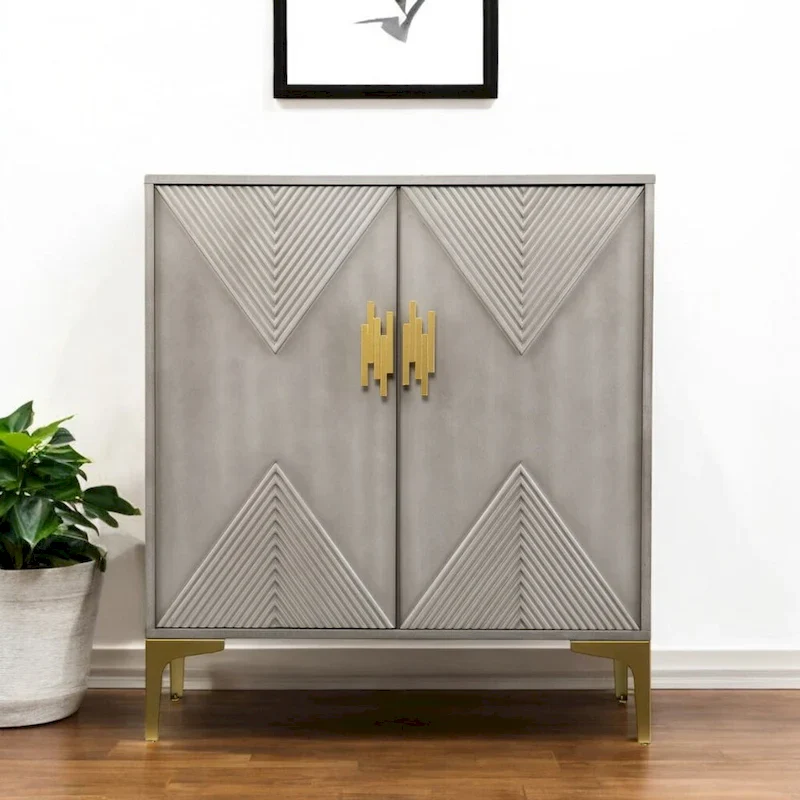 Graywash Textured Geo Contemporary Accent Cabinet