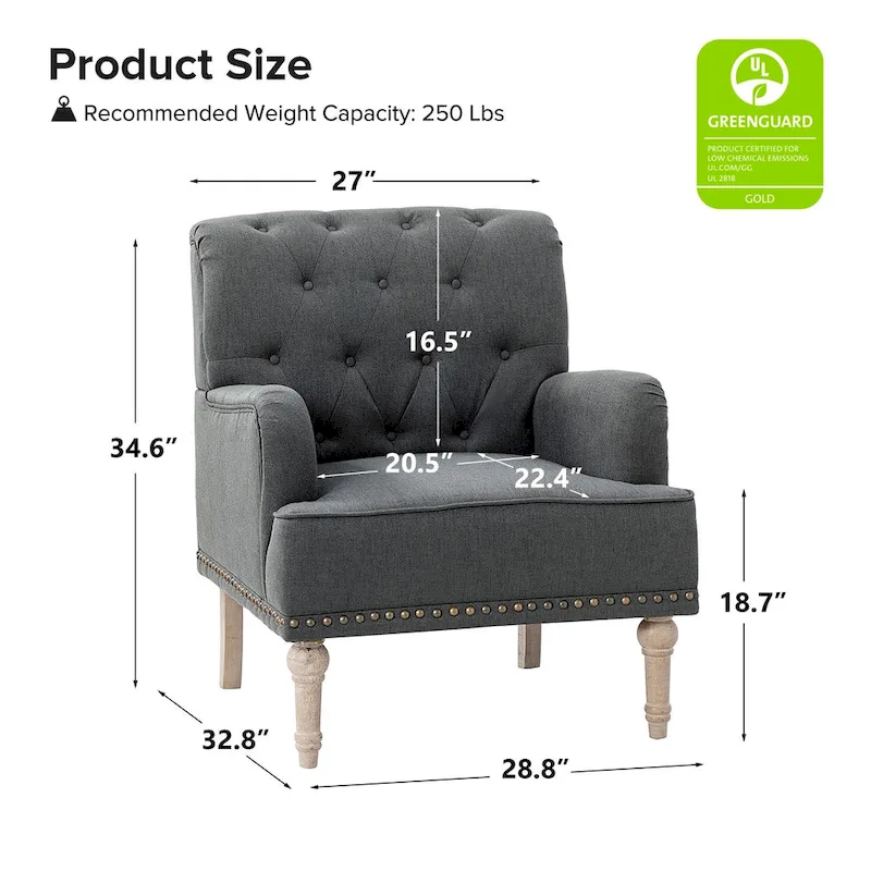 Geltrude Traditional Upholstered Accent Chair with Button Tufted Back Set of 2 by HULALA HOME