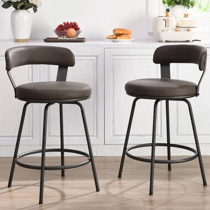 Hausfame Metal Counter Height Industrial Swivel Bar Stools
