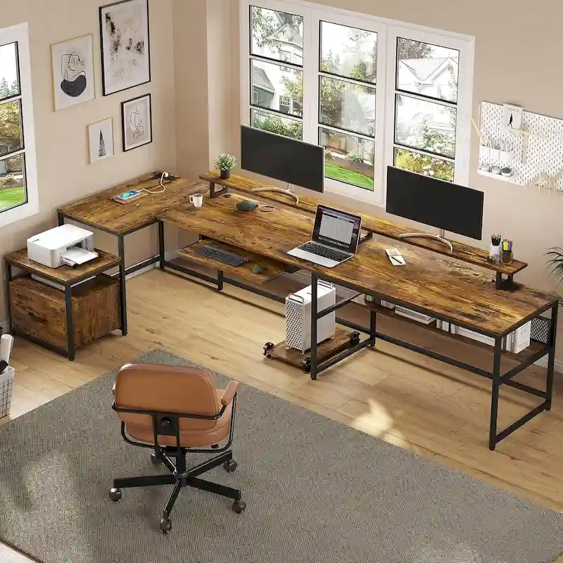 U Shaped Computer Desk L Shaped Gaming Desk File Drawer