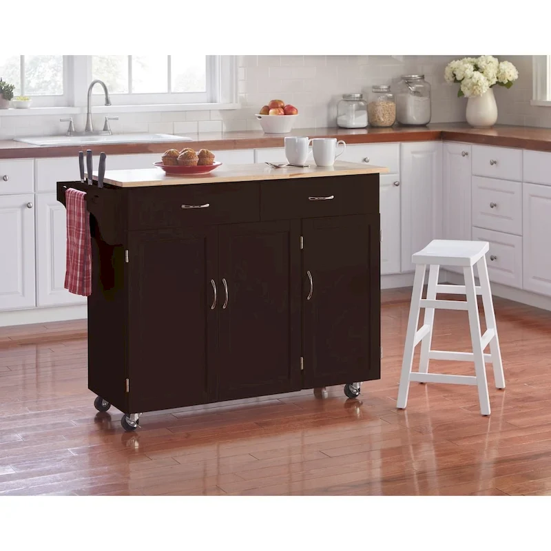 Rolling Kitchen Cart with Wood Top