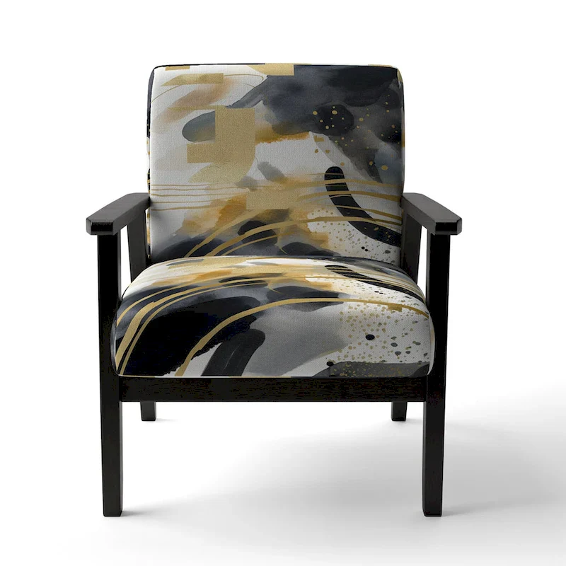 Designart  Pastel Abstract With Blue Black & Gold Spots III  Upholstered Fractals Accent Chair and Modern Arm Chair