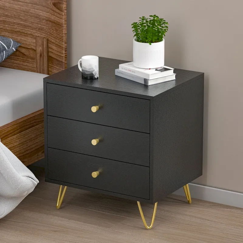 21.6 Tall 3 - Drawer Nightstand White/Grey/Black(1 Piece)