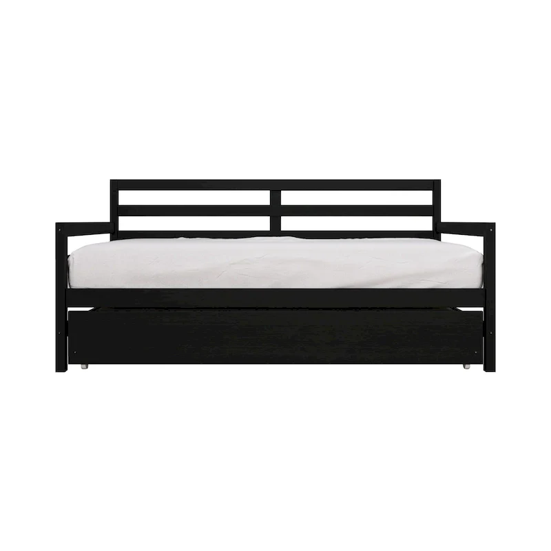 White/Walnut/Black/Light Oak/Antique Grey Railing-Style Twin Daybed with Trundle