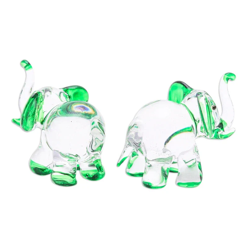 Novica Handmade Hope Trunks Handblown Glass Figurines (Set Of 2)