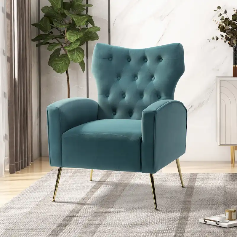 Abadiana Accent Tufted Chair with Metal Base by HULALA HOME