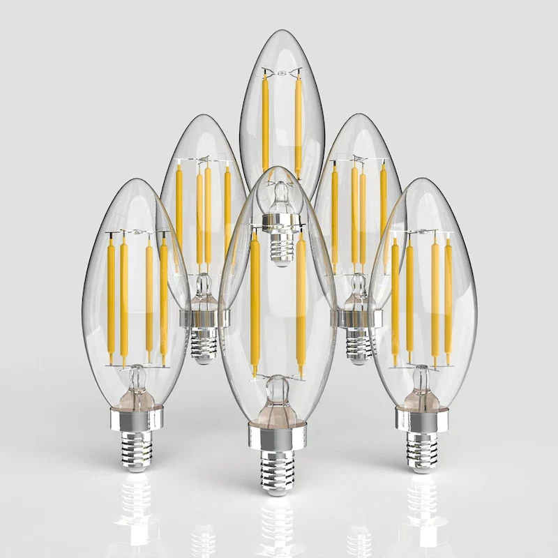 Classic Non-Dimmable C35-4W LED Edison Glass Bulbs with E12 Base, 80+ CRI, Warm White 2700K, Clear (Pack of 6) by JONATHAN Y
