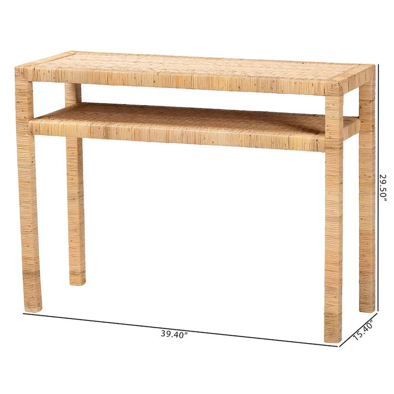 Light Honey Rattan Console Table with Acacia Wood Frame