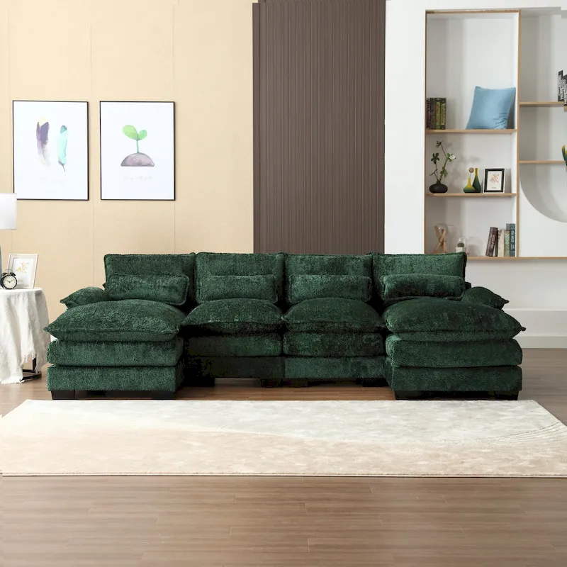 Ouyessir Large Chenille Fabric U-shaped Sectional Sofa with Cushions