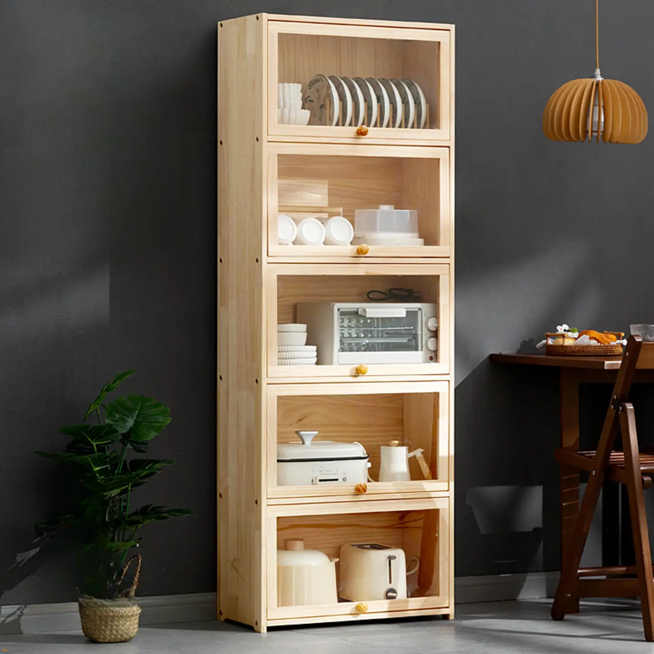 Kitchen Natural Wooden Multi-Shelf China Cabinet
