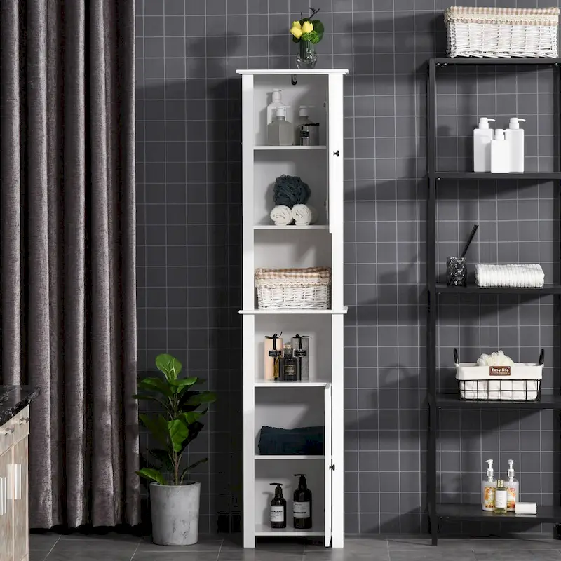 Tall Freestanding Linen Tower with Adjustable Shelf and Cabinets