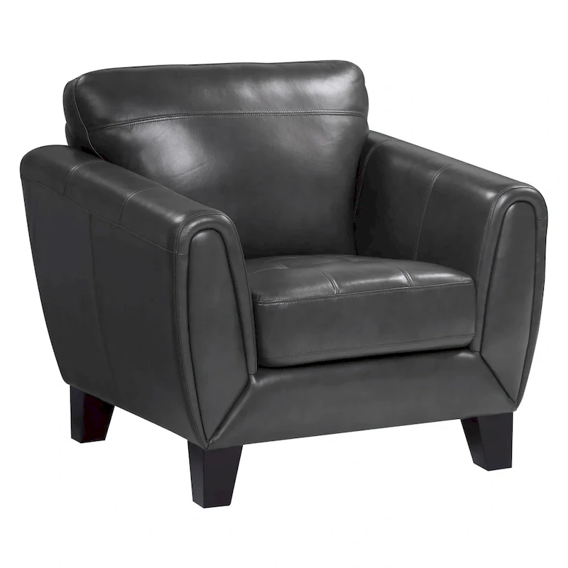 37 Inch Accent Chair, Dark Gray Top Grain and Faux Leather, Solid Wood