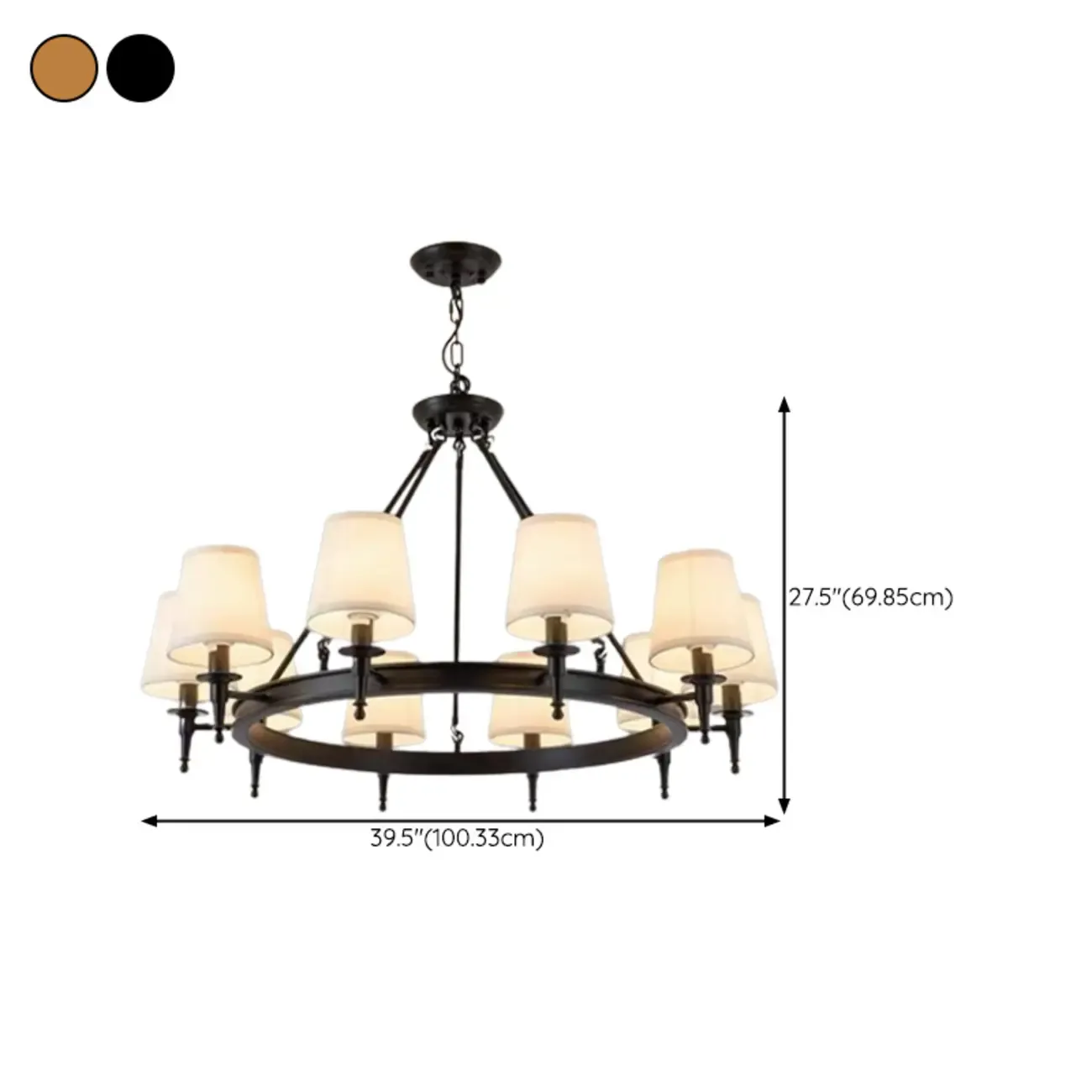 America Country Ring Fabric Lampshade Black Chandelier