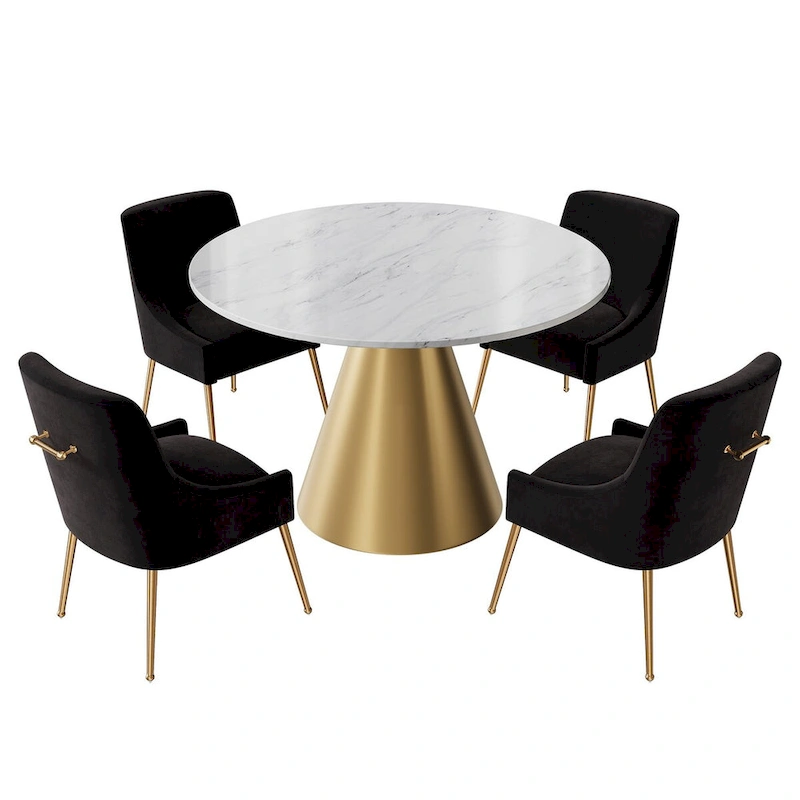 48 Marble Top Metal Dining Table with Velvet Dining Chair Set