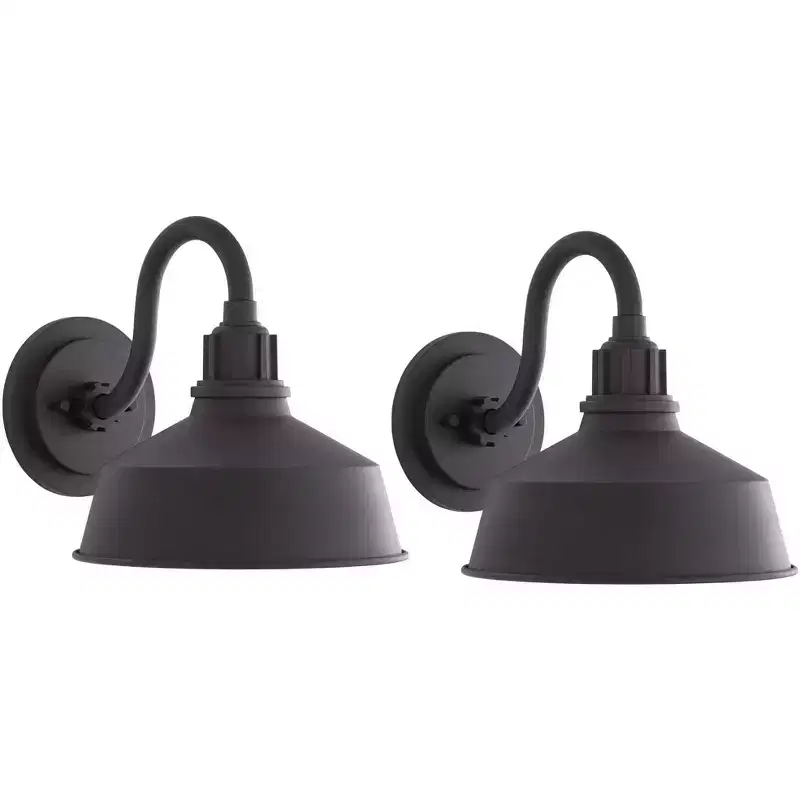 Franklin Iron Works Arnett Rustic Industrial Outdoor Wall Light Fixtures Set of 2 Black Metal 10 Downlight Shade for Post Exterior Barn