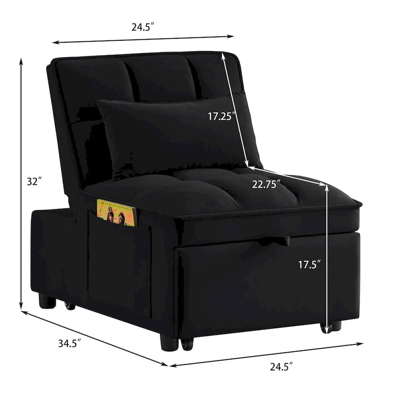 Convertible Recliners with Adjustable Backrest, Pillows and Pockets