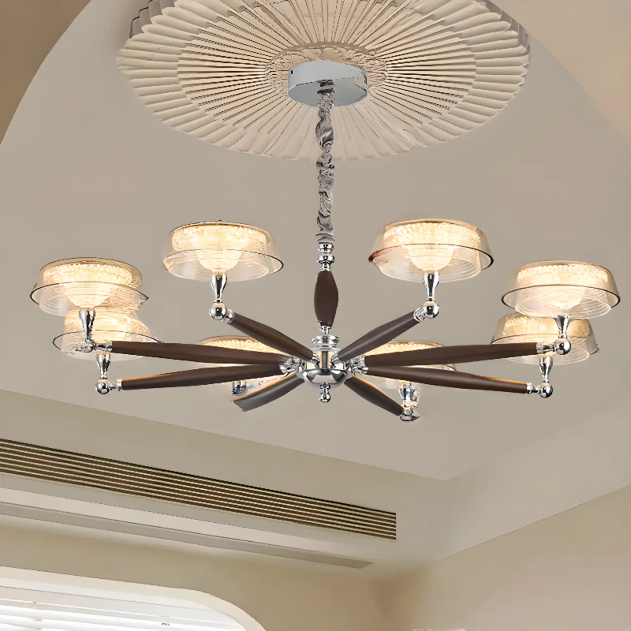 Brown Linear Wood Glass Modern Crystal Chandelier Light