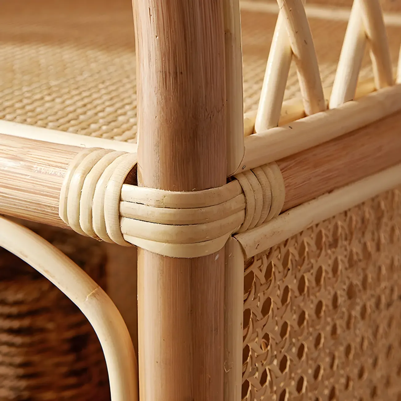 Light Wood Arch Rattan Bookshelf 5-Tier Bookcase