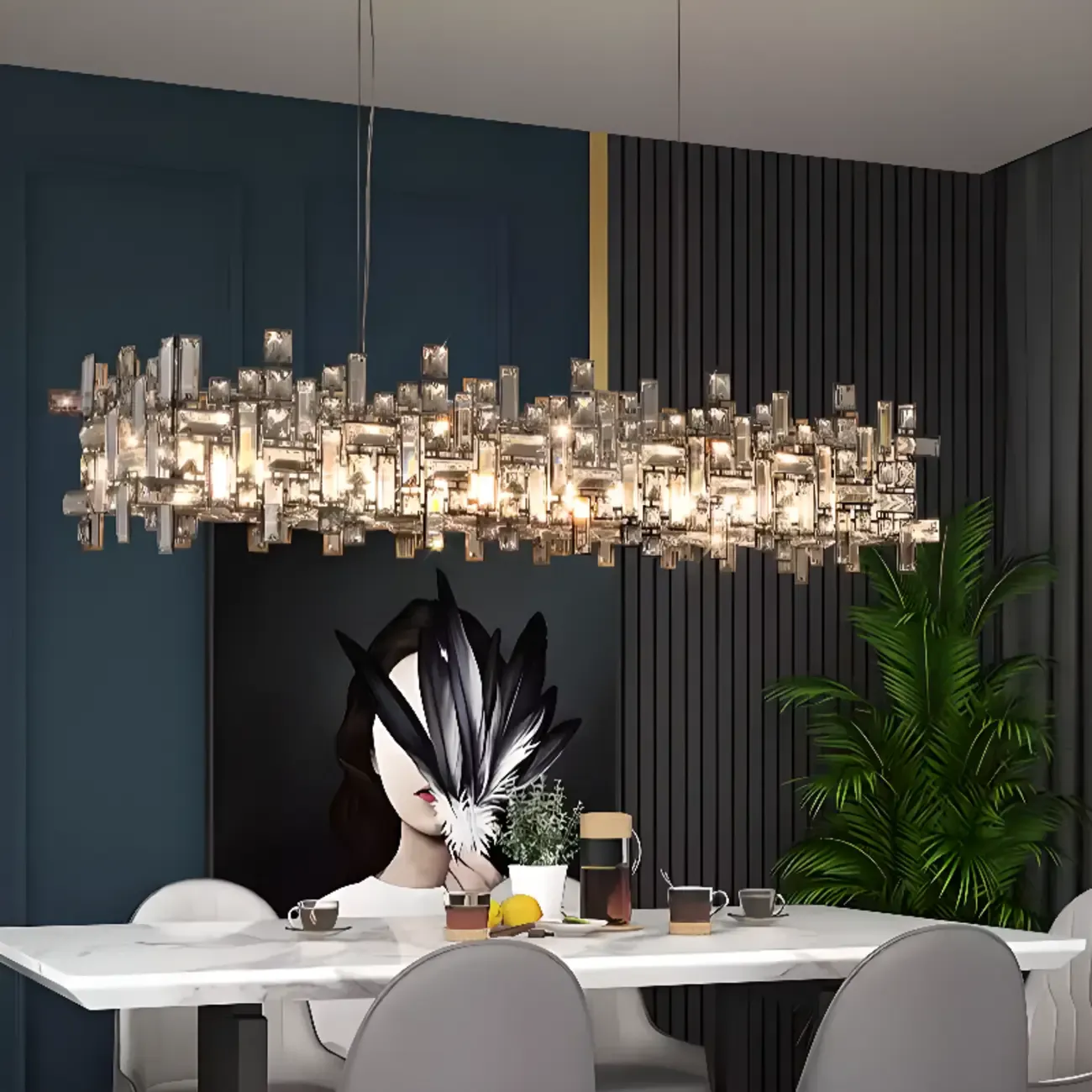 Modern Crystal Kitchen Island Pendant Light 3-Gear Dimming LED
