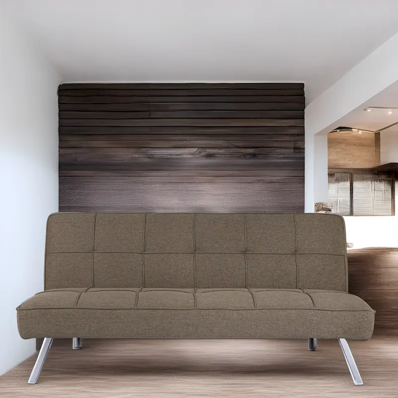Gray Tufted Convertible Linen Futon Sofa Bed, Single