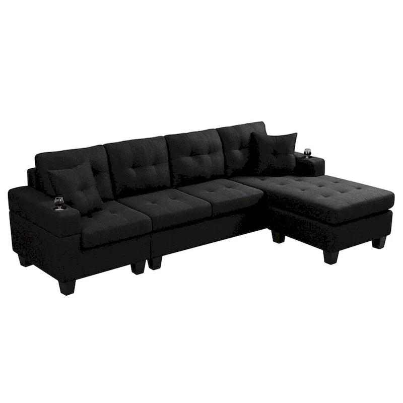 Sectional Sofa Living Room with L Shape Chaise Lounge and cup holder