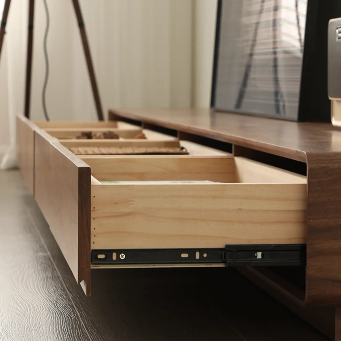 63 Brown Modern Wooden TV Stand with Cable Management